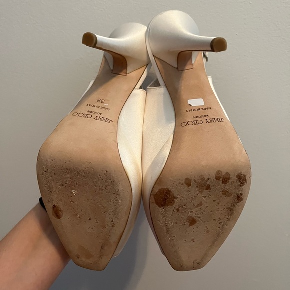Ivory satin Jimmy Choo Clue peep toe sling back. Size 38. - Picture 4 of 5